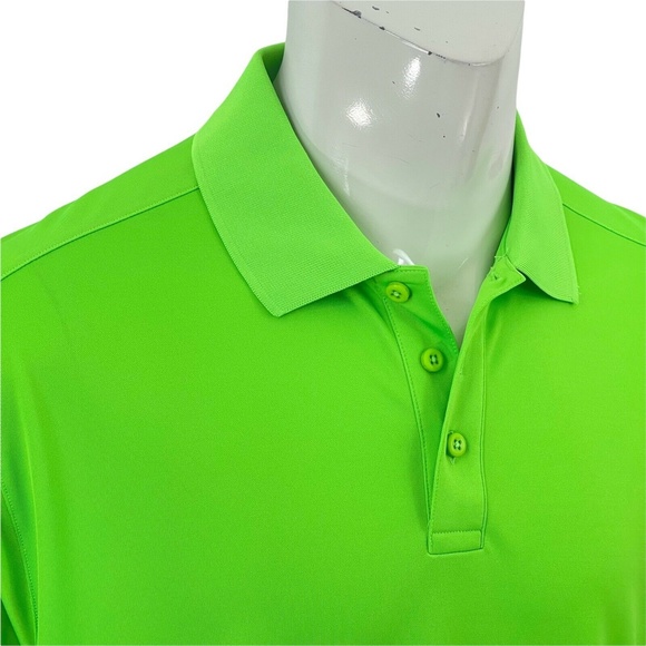 Under Amour Loose Heatgear Fluorescent Green Golf Polo Shirt Youche CC Mens L - Picture 6 of 11